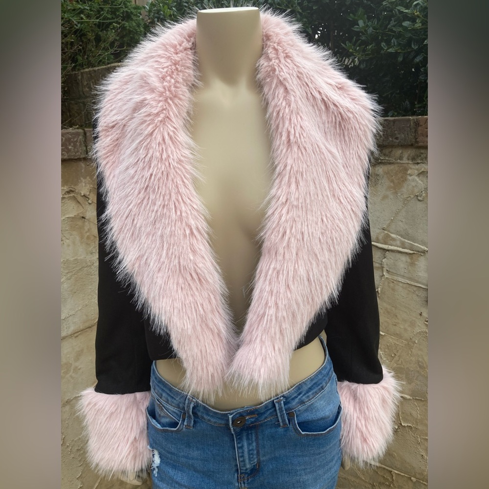 Women’s Faux Fur Jacket Shaci Riley Black Pink Size Medium